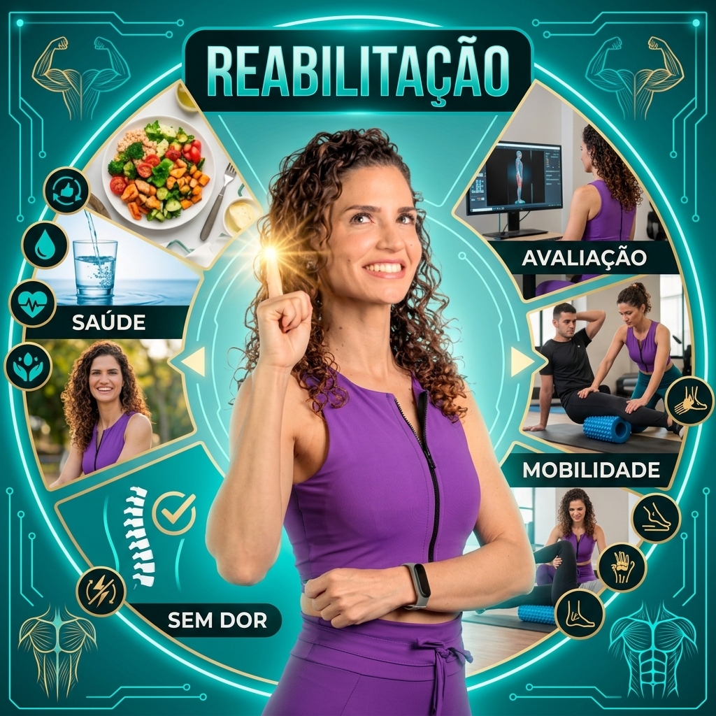 Montagem de Reabilitação mostrando mobilidade, estabilidade e saúde